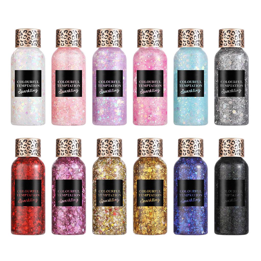 Pearlescent Gel Eyeshadow Liquid with Sequins Sparkling High Glitter for Face and Body Makeup