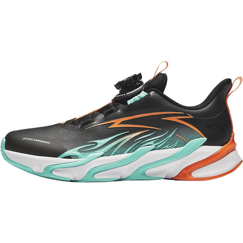 Anta Kids Synthetic Leather Comfortable Physical Test Lightweight Shock Absorption Low Top Running Shoes Kids Running Shoes Black Green A12435524N-1