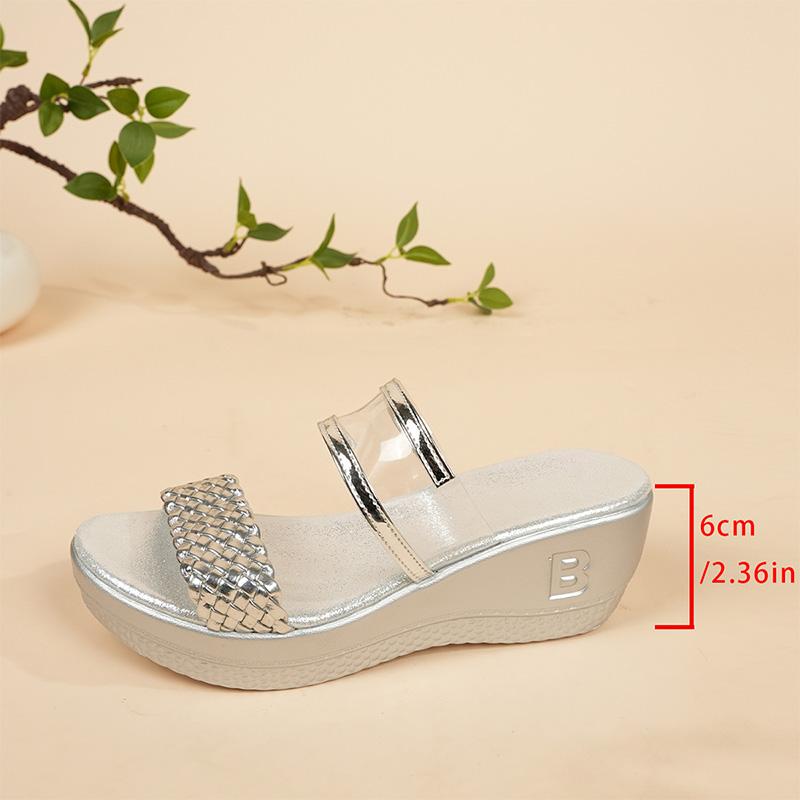 Fashion Gold Silver Weave Wedges Sandals for Women Plus Size Chunky Platform Party Slippers Woman Summer Thick Sole Non Slip Sandals