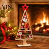 Desktop Christmas Ornament Wooden Tabletop Tree Decor, Hollow Xmas Ornament, Farmhouse Winter Holiday Accents Centerpiece for Party Home Decoration,