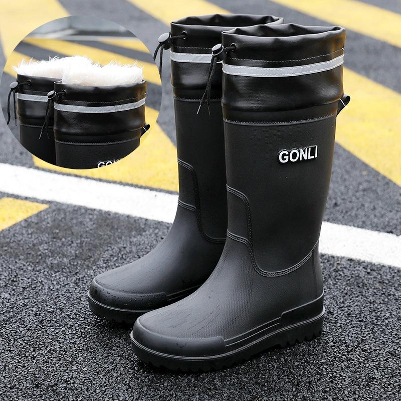 Medium Tube Rain Shoes Men's High Tube Thick-soled Non-slip Waterproof Shoes Men's Fashion Rain Boots Fishing Water Boots Thermal Rubber Shoes Fashion