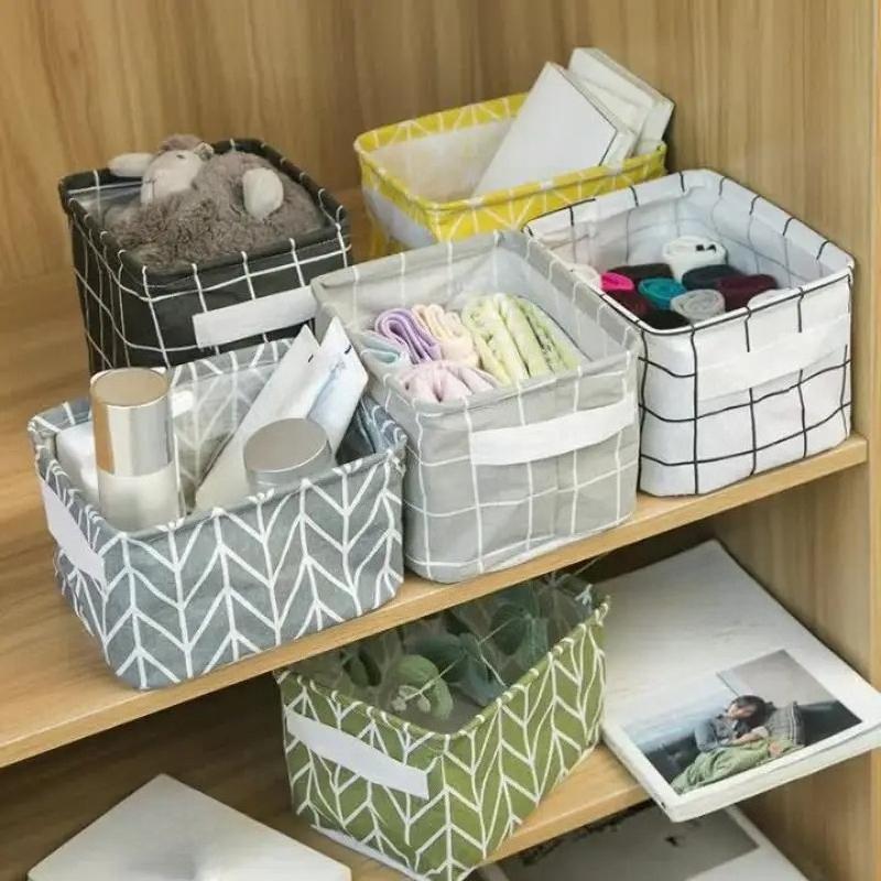Cotton and Linen Fabric Miscellaneous Folding Storage Basket Suitable for Home Bedroom and Closet Storage
