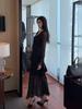 Elegant Black Polka Dot Long Dress With V Neck And Bell Sleeves For Spring Summer Vacation Wear