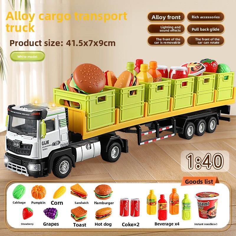 Alloy Transport Truck Toy Set For Kids With Lights And Sound For Playroom Fun