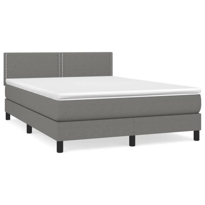 3139978 vidaXL Lit à sommier tapissier avec matelas Gris foncé 140x200cm Tissu