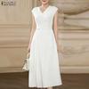 ZANZEA Women Elegant Casual V-Neck Solid Color Sleeveless Dress