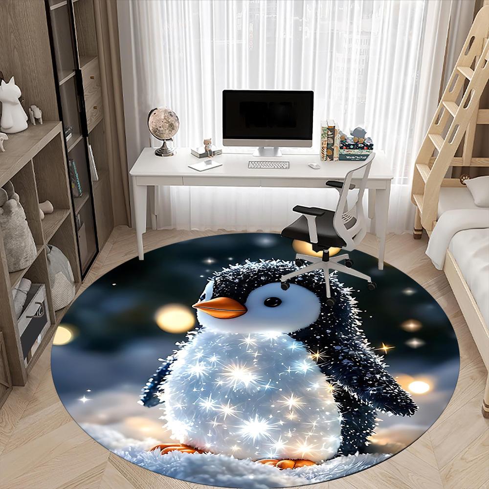 1PC Penguin Lights Office Round Area Rug, Indoor Mat Suitable ForOffice, Under Office Chairs Bedroom Living Room Home Decor, Room Deco, D135