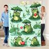 Coperta Ranocchia Carina Ranocchie Cartone Animato Con Ombrelli E Cuori Design Foglia di Giglio Verde Morbido Pile Plaid Accogliente Decorazione Stanza Bambini Idea Regalo