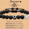 Football Bracelet for Men Black Matte Beads Bracelet A-Z Letter Adjustable Bracelet with Card Gift for Football