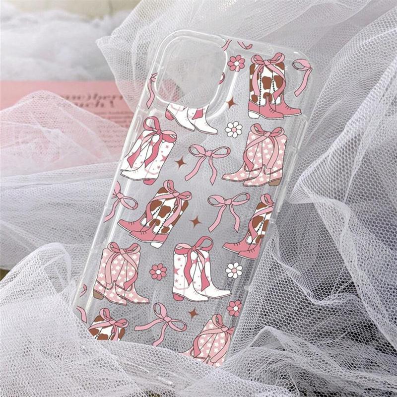 Bohemian Girl Bowknot Airbag Phone Case For iPhone 16 15 14 13 12 Mini 11 Pro Max XR XS 7 8 Plus Soft TPU Anti Drop Clear Cover