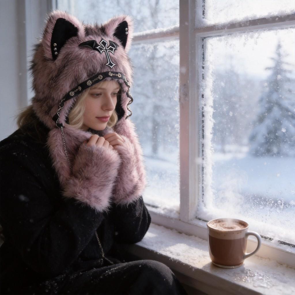 Plush Cat Ears Hat For Winter Warmth With Foldable Design For Punk Style Enthusiasts