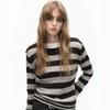 Retro Color-blocked Striped Long-sleeved Sweater for Women Korean Style Lazy Loose Round Neck Pullover Autumn and Winter Sweater