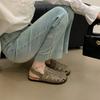 Baotou half slippers 2025 summer new outer wear woven hollow women's muller shoes leather square head retro Roman sandals