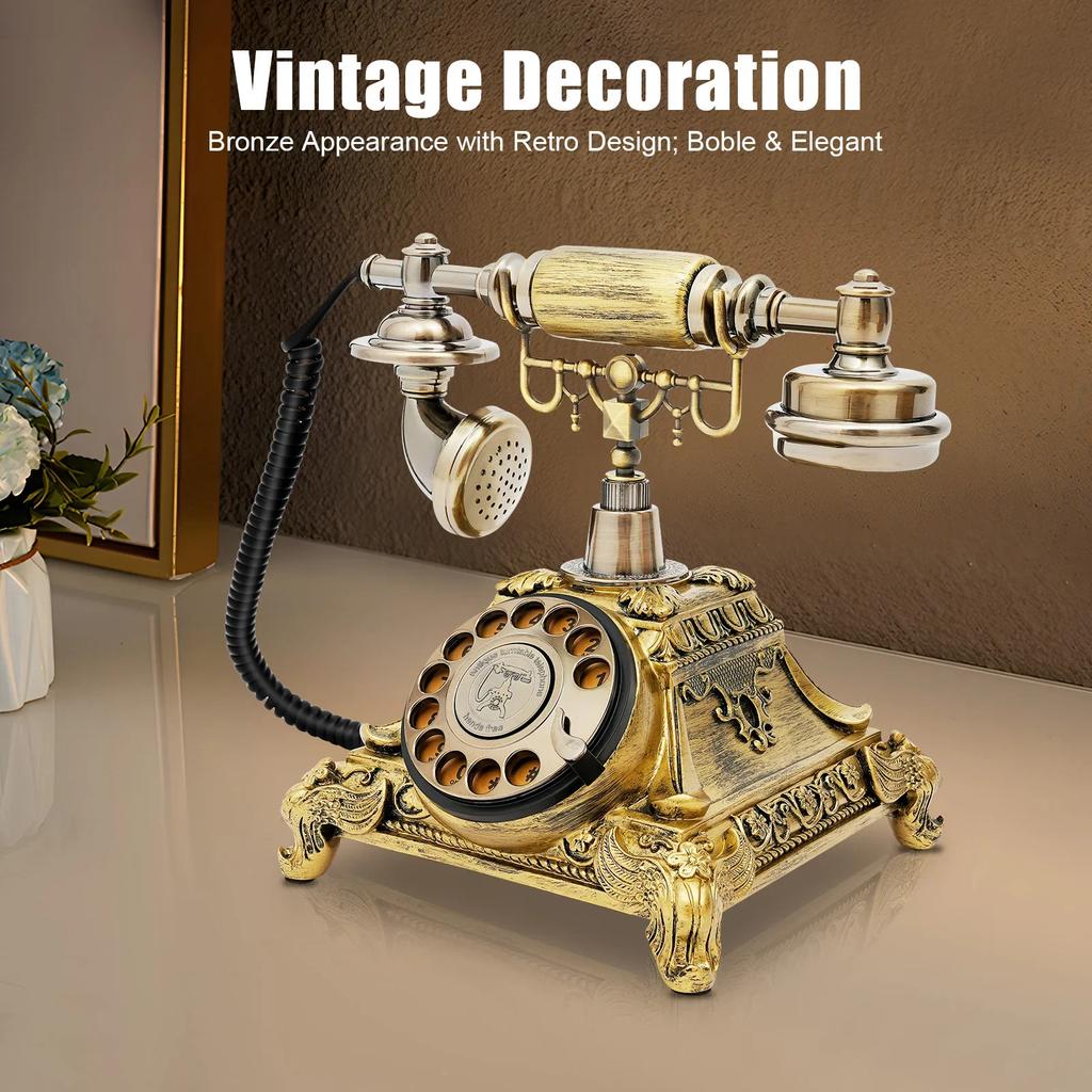 Retro Antique Home Landline Phone, Vintage Desktop Telephone with Dial, Retro Phone Suitable for Office and Café