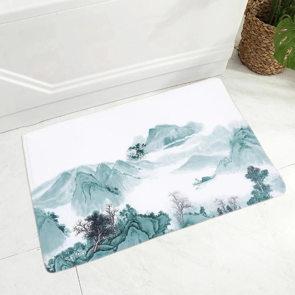 Chinese Ink Painting Floor Mat for Living Room Bedroom Kitchen Decor Non-Slip Carpet Landscape Print Doormat Soft Bathroom Mats