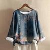 Women's Casual Long-sleeved Round-neck Retro Gradient Printed Cotton And Linen Top