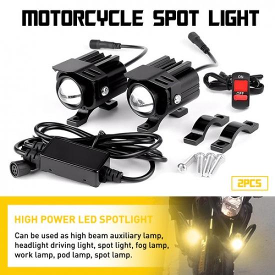 2x Motorcycle LED Spot Light Headlight Driving Fog Auxiliary Lamp Yellow White