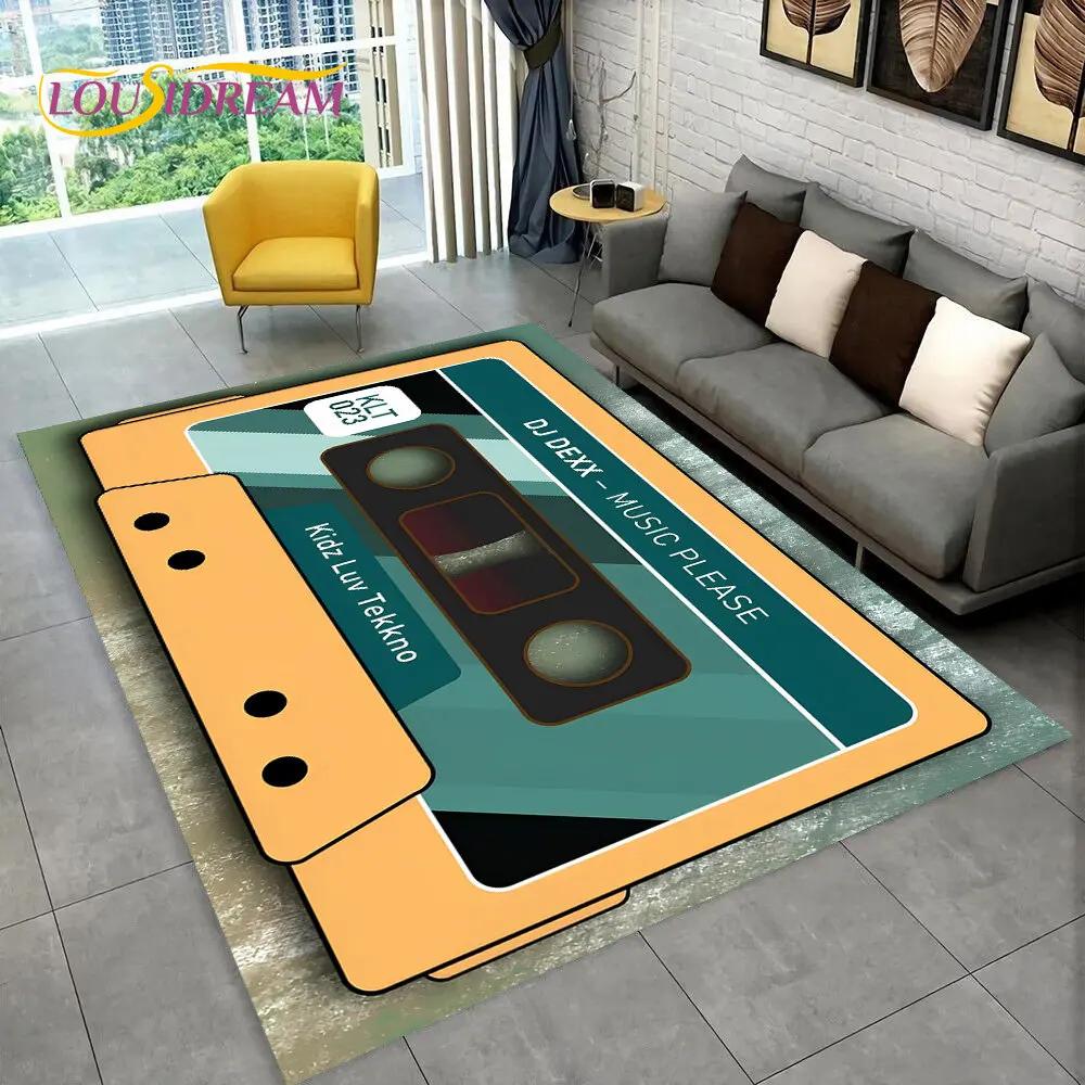 Alfombra de Área Grande con Patrón de Cinta de Cassette de Música Retro, Alfombra para Sala de Estar, Dormitorio, Sofá, Felpudo Decorativo, Felpudo Antideslizante