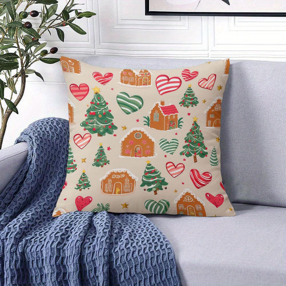 Christmas Gingerbread Pattern square Jacquard Pillow Cover for Sofa Office Waist Cushion Cover Home Decorative Pillowcase