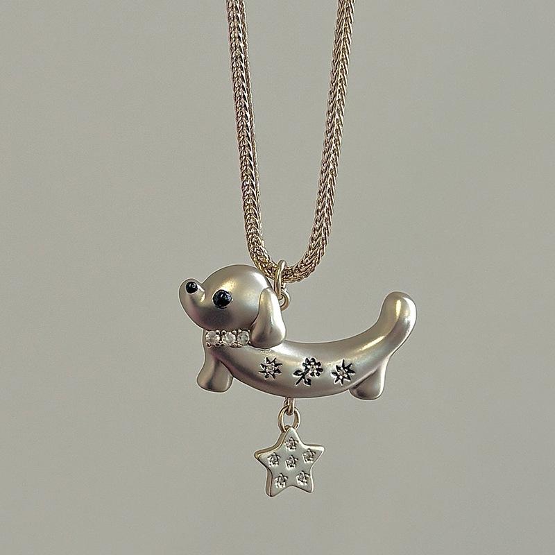 

Retro inlay Diamonds silver 925 Cute Cartoon Puppy Pendant Star Necklace men and women Party Suitable for Daily Jewelry Gifts 45cm