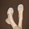 Summer Sheepskin Sandals for Women with Thick Heels and Hollow Soles