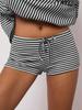 Trendy Sporty Striped Two-Piece Set: Loose Long Sleeve Top & Drawstring Shorts