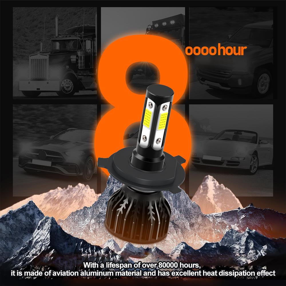 2pcs Super Bright LED 9005/HB3 9006/HB4 9007 H4 H7 H11 H13 Car Headlights 200W Ultra-White High Lumen COB Chip 360° Beam Angle