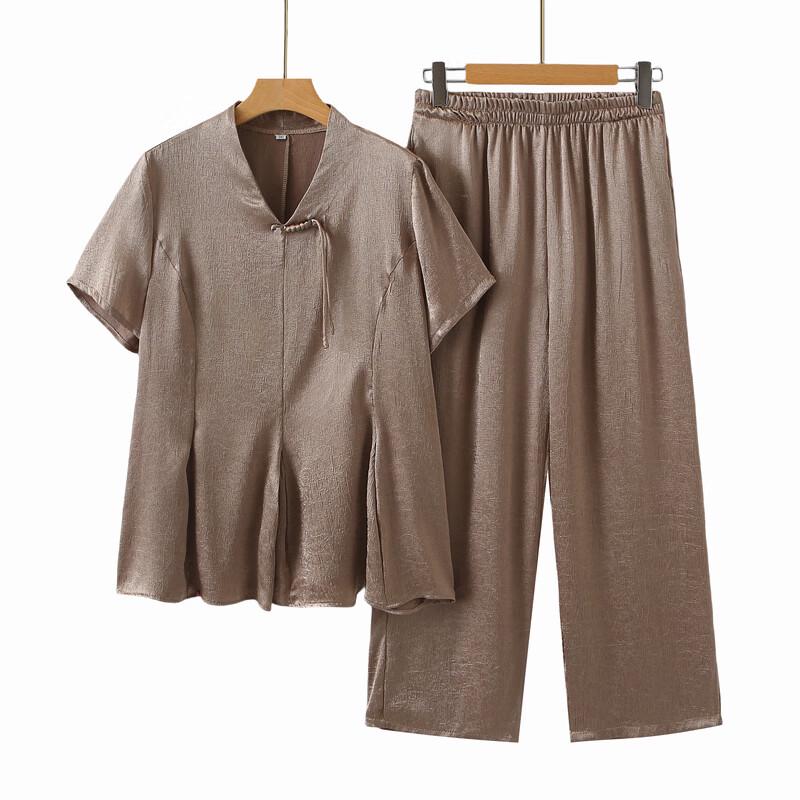 Women's Acetate Satin Jacquard Short Sleeve T-Shirt Set
