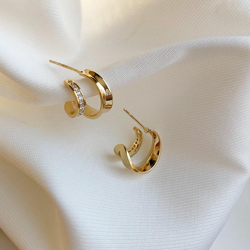 925 Sterling Copper Gold And Copper In Two Colors Hip-hop Trend Double C-Shaped Temperament Suitable For Girls To Wear