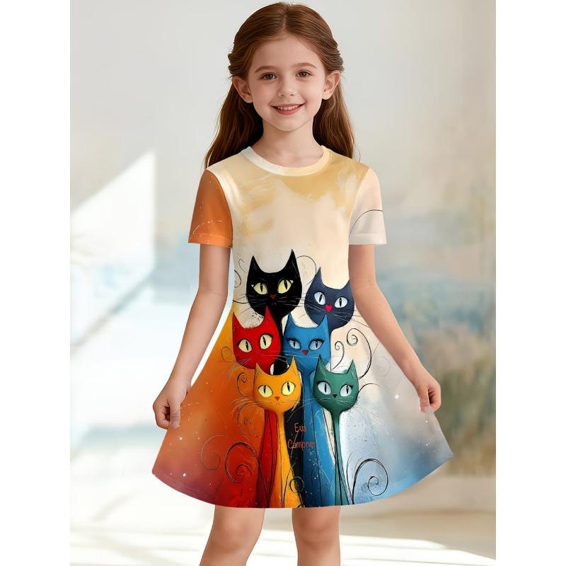 Girls' 3D Unicorn Dress Short Sleeve Summer Spring Vacation Daily Holiday Princess