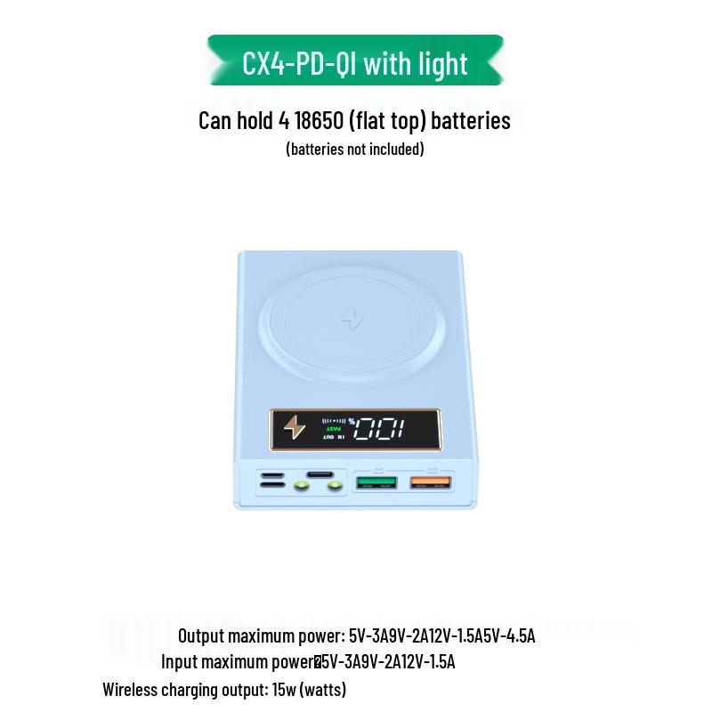 Magnetic Detachable 4-Section Solderless 18650 Battery DIY Power Bank Kit