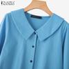 ZANZEA Women Turn Down Collar Loose Casual Long Sleeve Plain Blouse