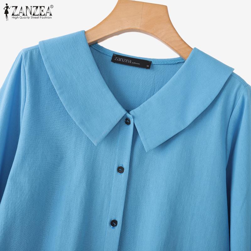 ZANZEA Women Turn Down Collar Loose Casual Long Sleeve Plain Blouse