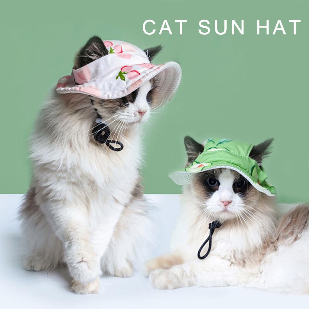 Puppy Bucket Hat Dogs Sunbonnet with Ear Holes Supplies Headwear Devil Hat Summer Hat with Strap Belt Photo Props