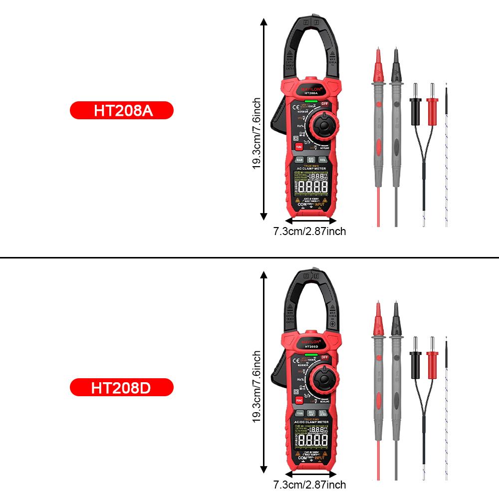HT208A/HT208D Car Battery Tester AC DC Current Two-color Backlight True RMS Capacitance Temperature NCV Voltage Tester Auto Tool