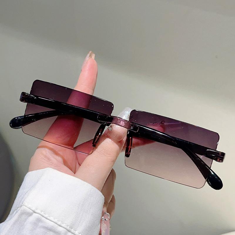 Rimless Rectangle Sunglasses Men New Fashion Gradient Outdoor Shades Women Trendy Simple Beach Vacation Decor Sun Glasses