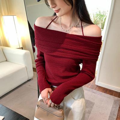European Pink One-Shoulder Knitted Halter Top for Women, Autumn/Winter 2025