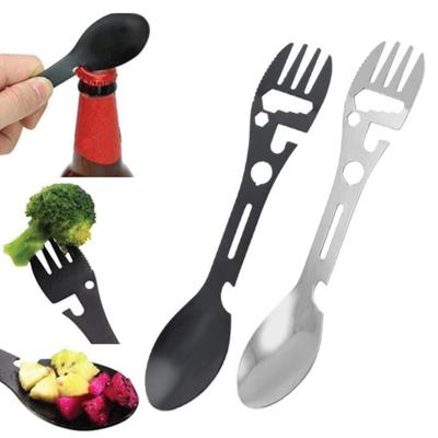 10-In-1 Multifunctional Fork Spoon Portable Outdoor Camping Stainless Steel Cutter Jar Bottle Opener Hex Wrench Saw Cutlery Tool
