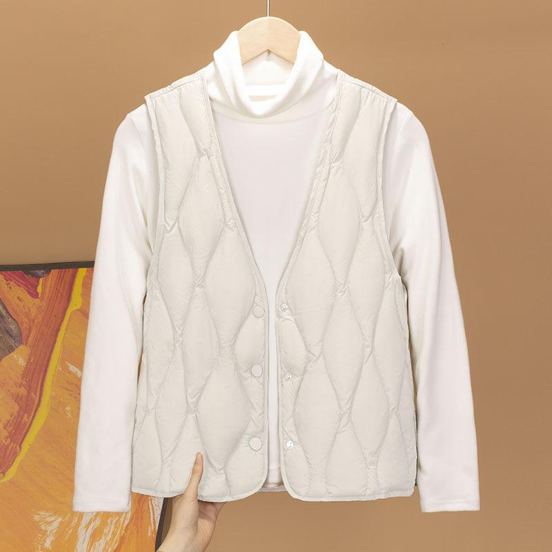 

Японская новая женская одежда, легкий и тонкий жилет из белого утиного пуха с V-образным вырезом, жилет-подкладка, модный внутренний жилет S белый