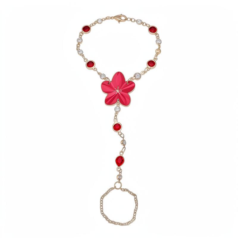 Versatile Floral Rhinestone Enamel Bracelet and Multi-Layer Necklace Set
