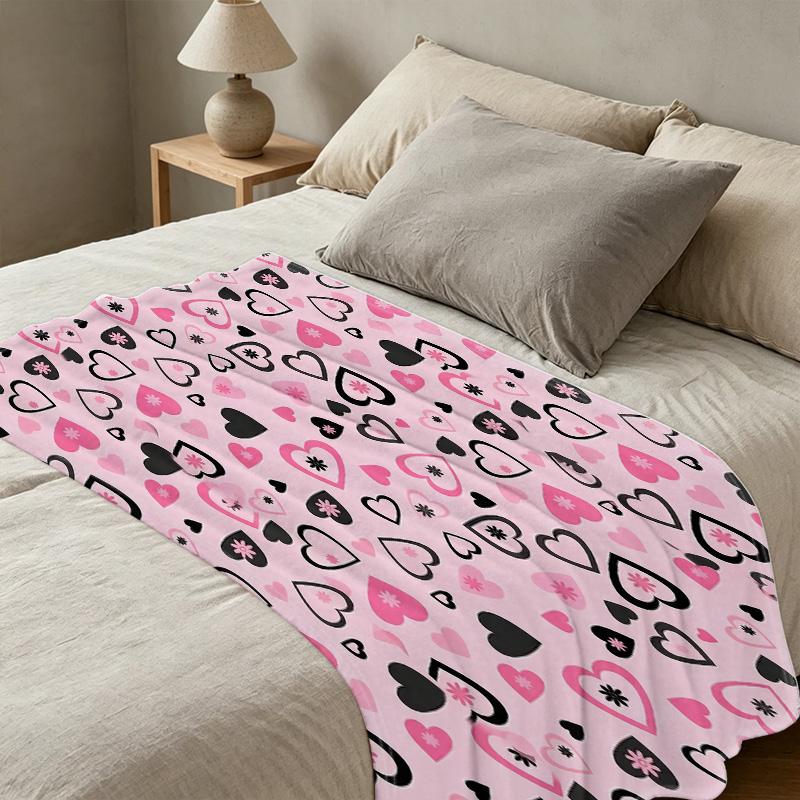 Heart Pattern Flannel Blanket Anti-Pilling Soft Warm Cozy Throw, Year-Round Use, Ideal for Postpartum Moms & Valentine's Home Gifts