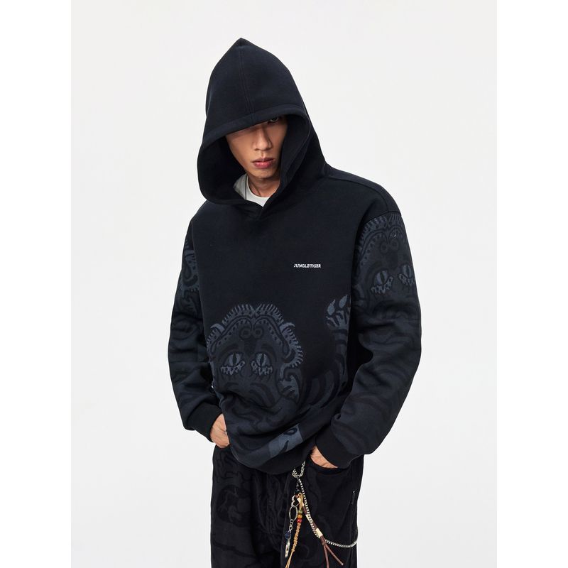 Jungle Tiger New Chinese Style Tiger Hooded Sweatshirt Men's Autumn and Winter Loose Heavy Thickened Digital Print Hoodie
