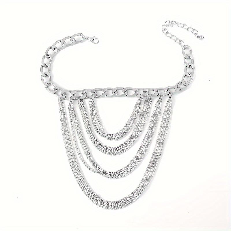1pcs Women's Golden-Tone Multi-Layer Alloy Anklet for High Heels - Party and Prom Accessory with Cascading Chains and Tassels