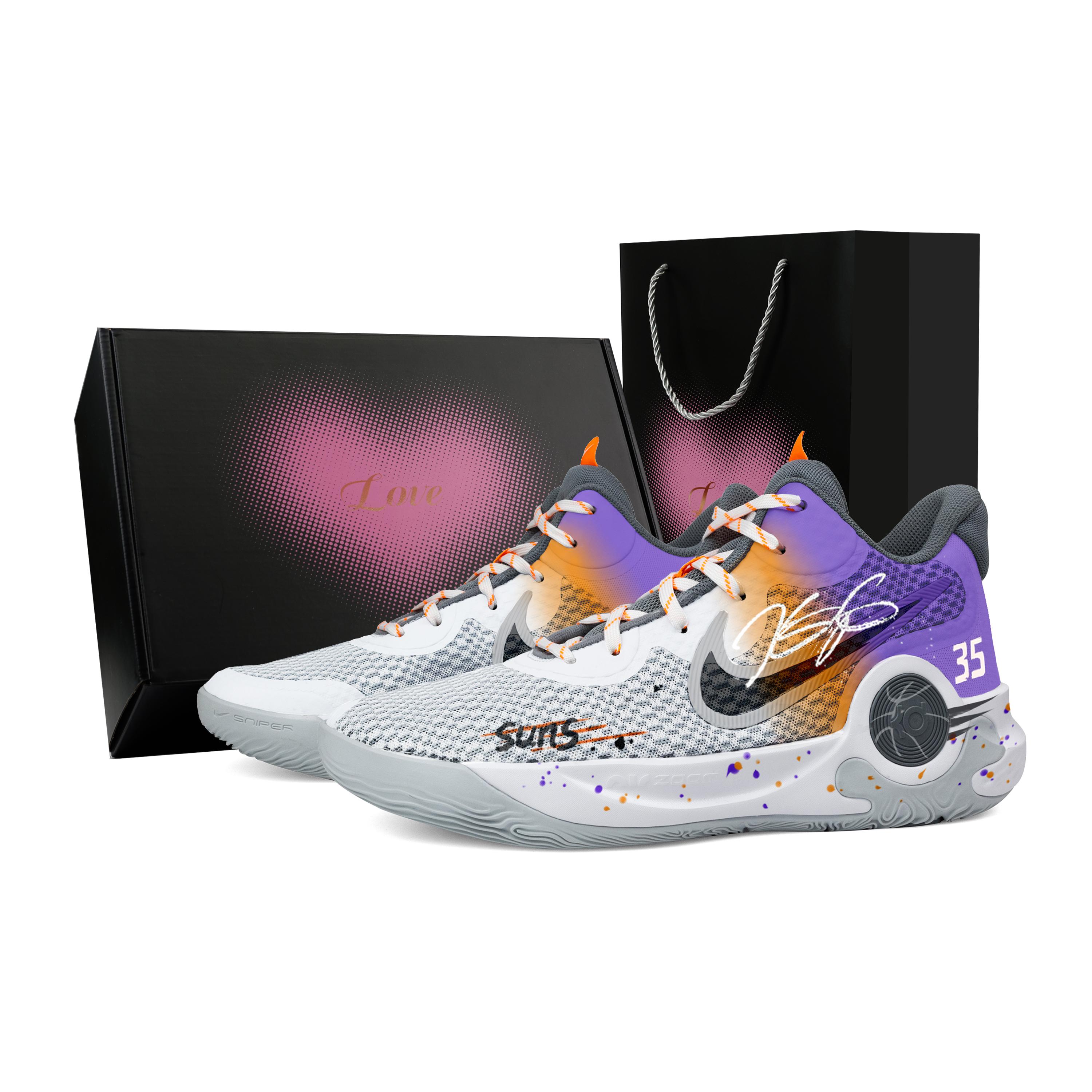 

Nike KD Trey 5 IX Sun Team Heart Box Abrasion Resistant Mid top Basketball Shoes Unisex Gray Orange Purple CW3402-011(Team529-) 45