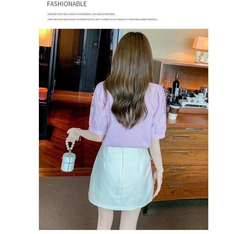 Summer New Women's Fashionable Age-reducing Embroidered Cotton Shirt Women's Fashionable Cotton Puff Sleeve Loose Top