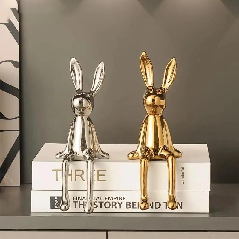 1 st Keramisk Långörad Sittande Kanin Rumsdekorationer Staty Lyxiga Heminredningstillbehör High-End Hemkonst Estetik