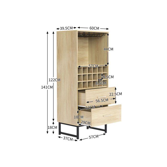 Buffet - MUVOE - Armoire À Vin - 2 Tiroirs - 18 Compartiments - Pieds En Métal Noir Mat