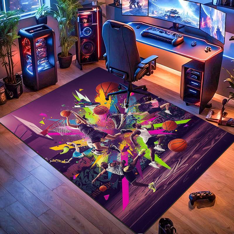 Colorful Graffiti Basketball Sport Print Area Rug Street Athletic Non‑Slip Rectangular Floor Mat Living Bedroom Home Decor Sports Fan Carpet