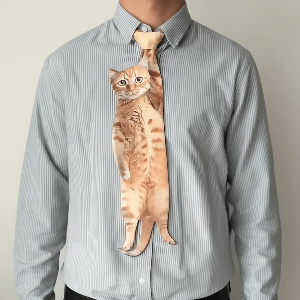Lifelike Animal Pattern Tie Funny Novelty Necktie Fun Cat-shaped Tie  Wedding Events