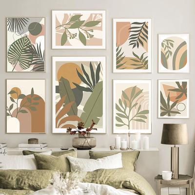 מופשט עלה Monstera ציור שמש מינימליסטי אמנות קיר נורדי פוסטרים הדפסי קנבס תמונות לבית סלון עיצוב קיר
